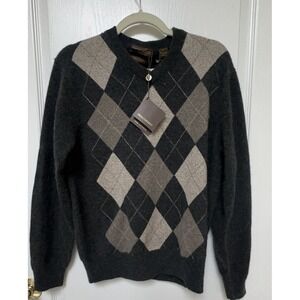 NWT Paolo Mondo Sweater 100 Cashmere Men S  Brown Argyle Diamond V-Neck Soft Lux